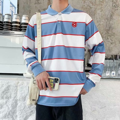 flowersverse Men Polo Shirt Men's Casual Cotton Male Oversized Top Tees Autumn Long Sleeve Turn-down Collar Loose Polo Shirts