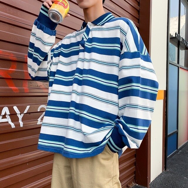 flowersverse Men Polo Shirt Men's Casual Cotton Male Oversized Top Tees Autumn Long Sleeve Turn-down Collar Loose Polo Shirts