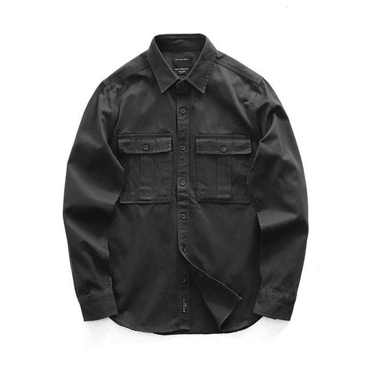 flowersverse Male Cargo Work Shirts New 100% Cotton Military Shirt Men Long Sleeve Casual Dress Ami Kaji American Retro Shirt