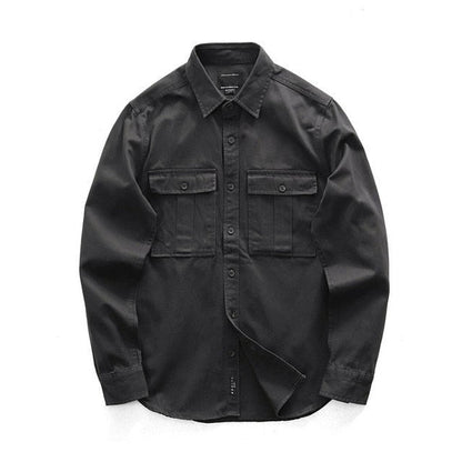 flowersverse Male Cargo Work Shirts New 100% Cotton Military Shirt Men Long Sleeve Casual Dress Ami Kaji American Retro Shirt