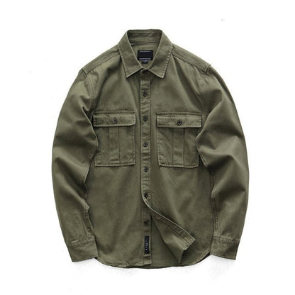 flowersverse Male Cargo Work Shirts New 100% Cotton Military Shirt Men Long Sleeve Casual Dress Ami Kaji American Retro Shirt