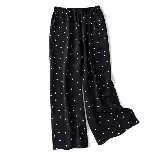 Matching suit polka dot chiffon trousers two-piece large size summer Korean fashion retro casual top wide leg pants suit