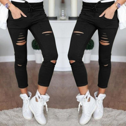 New Ripped Jeans For Women Women New Ripped Trousers Stretch Pencil Pants Leggings Women Jean Casual Slim Ladies Jeans