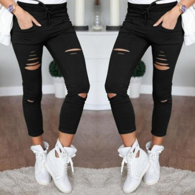 New Ripped Jeans For Women Women New Ripped Trousers Stretch Pencil Pants Leggings Women Jean Casual Slim Ladies Jeans