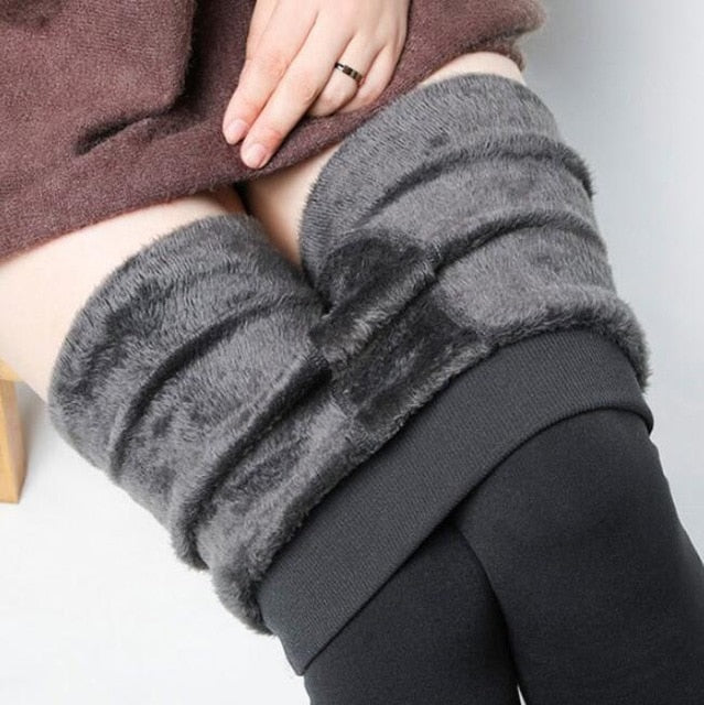 Women Warm Winter Leggings High Waist Velvet Cashmere Knitted Thick Elastic Skinny Ankle-Length Lining Pants Hot Bottom