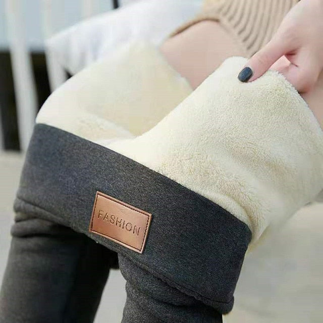 Winter Women Long Pants Thick Plush Fleece Warm Leggings Female Workout Drawstring Elastic Waist Lace-up Loose Sweatpants