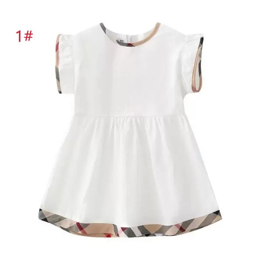 Baby Dress Cotton Kids Zipper Short Sleeve Dress Cute Girl Plaid Skirt Children Clothes Girls Princess Clothing