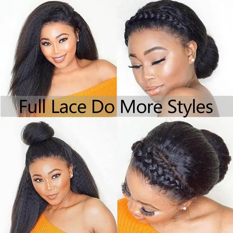 Kinky Straight Wig Full Lace Human Hair Wigs for Black Women 250 Density U Part Wig Yaki Full Lace Wig Lace Front Wigs EverBeauty