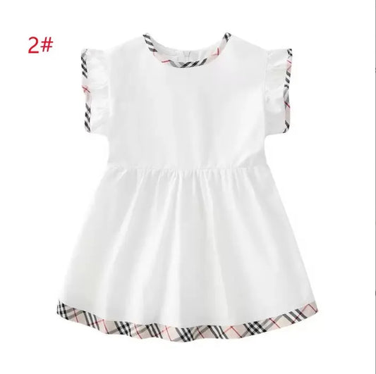 Baby Dress Cotton Kids Zipper Short Sleeve Dress Cute Girl Plaid Skirt Children Clothes Girls Princess Clothing
