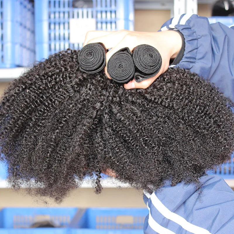 Mongolian Afro Kinky Curly Virgin Hair Kinky Curly Hair Weaves Human Hair Extension Natural Color Double Wefts Dyedable