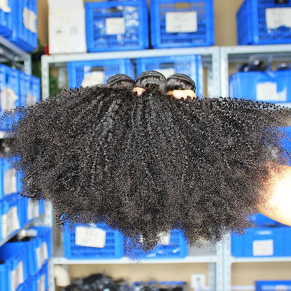 Mongolian Afro Kinky Curly Virgin Hair Kinky Curly Hair Weaves Human Hair Extension Natural Color Double Wefts Dyedable