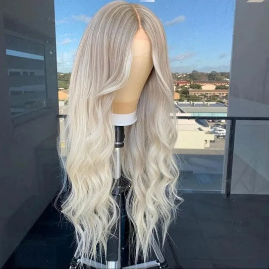 Ombre Ash Platinum Blonde Glueless Women Wigs Wave 1800Density Human Hair 13x6 Transparent Lace Front Wig PrePlucked Middle Part Brazilian Remy full lacewigs 13x4