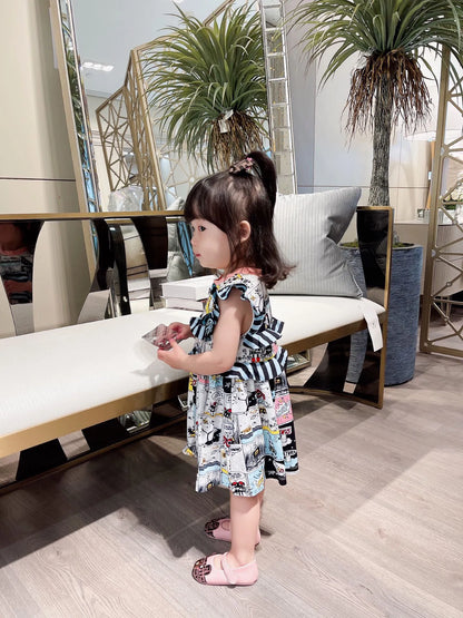 Children Printed Dresses Summer Kids Girl Printed Dress Baby Girls Petal Sleeve clothes baby party clothing