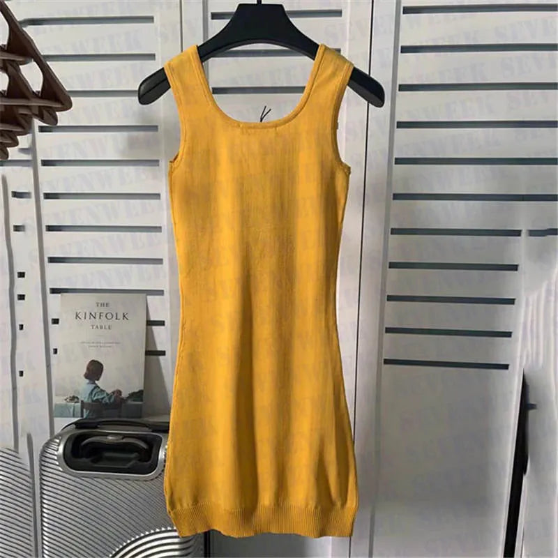 Women Casual Dresses Knits Sleeveless Classic Letter Print High Quality Womens Slim Dress Summer