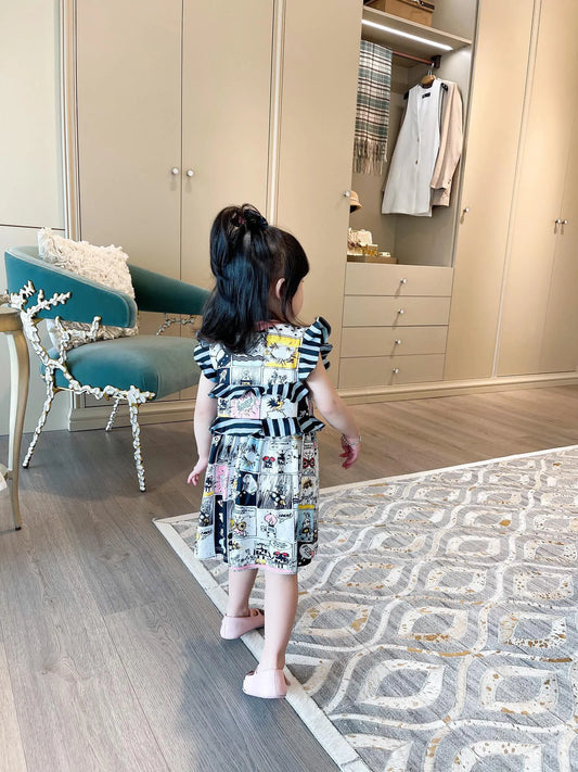 Children Printed Dresses Summer Kids Girl Printed Dress Baby Girls Petal Sleeve clothes baby party clothing