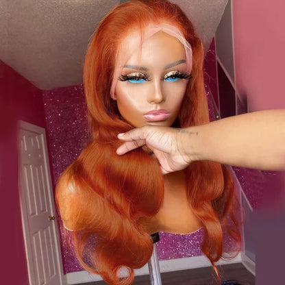 High Temperature Fiber Orange Ginger Color 13x4 Body Wave Lace Front Wigs Pre Plucked Brazilian Wavy 180% Density Glueless Synthetic Wig for Women