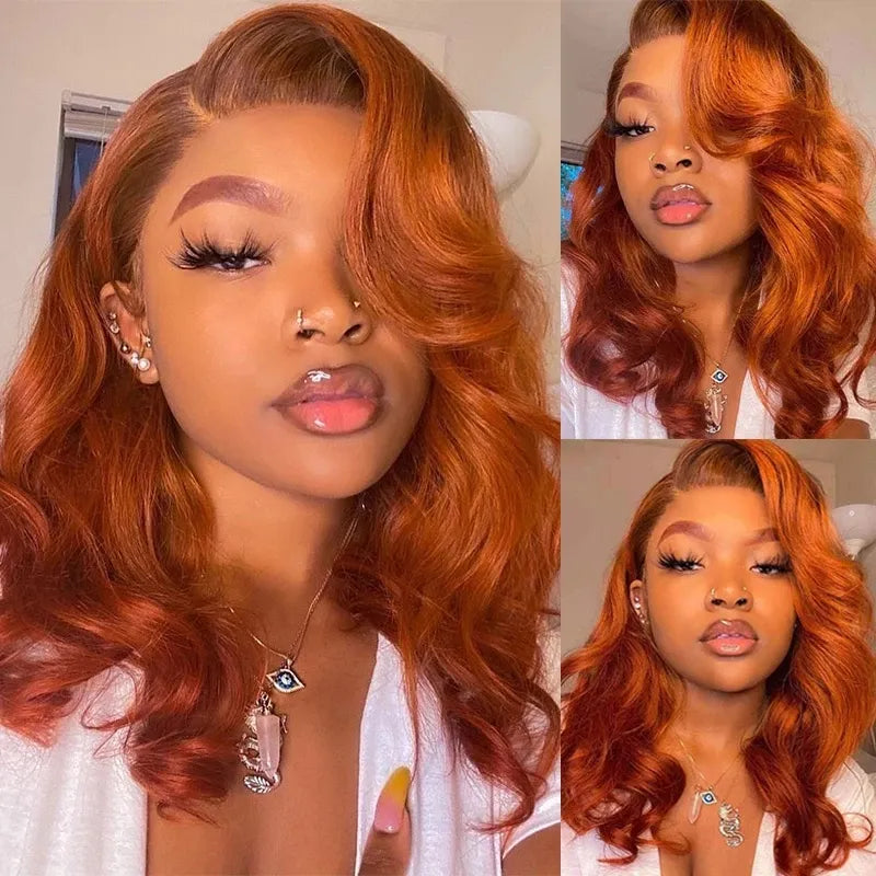 High Temperature Fiber Orange Ginger Color 13x4 Body Wave Lace Front Wigs Pre Plucked Brazilian Wavy 180% Density Glueless Synthetic Wig for Women