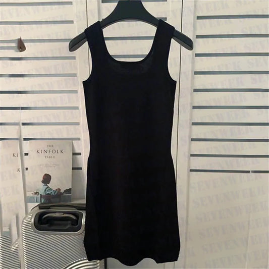 Women Casual Dresses Knits Sleeveless Classic Letter Print High Quality Womens Slim Dress Summer