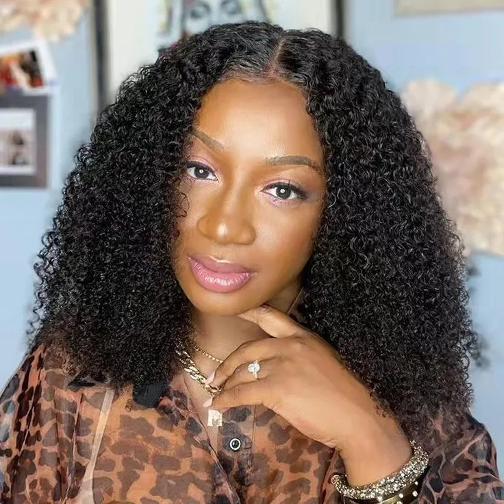 Mongolian Afro Kinky Curly Bob Lace Front human hair Wig For African Women pre plucked 360 frontal wigs v u part 16inch 150%density ready to ship