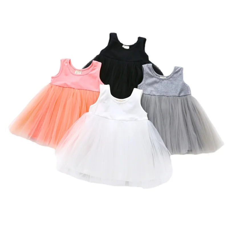 Girls Sleeveless Dresses Summer  Baby Girl Clothes Solid Color Kids Tutu Dress M3881