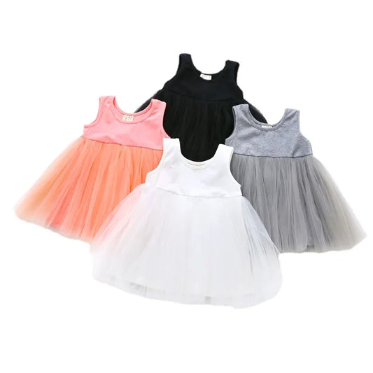 Girls Sleeveless Dresses Summer  Baby Girl Clothes Solid Color Kids Tutu Dress M3881