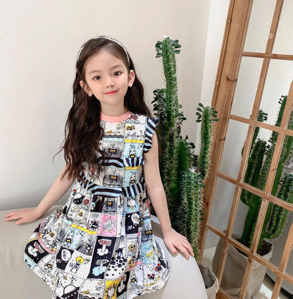 Children Printed Dresses Summer Kids Girl Printed Dress Baby Girls Petal Sleeve clothes baby party clothing
