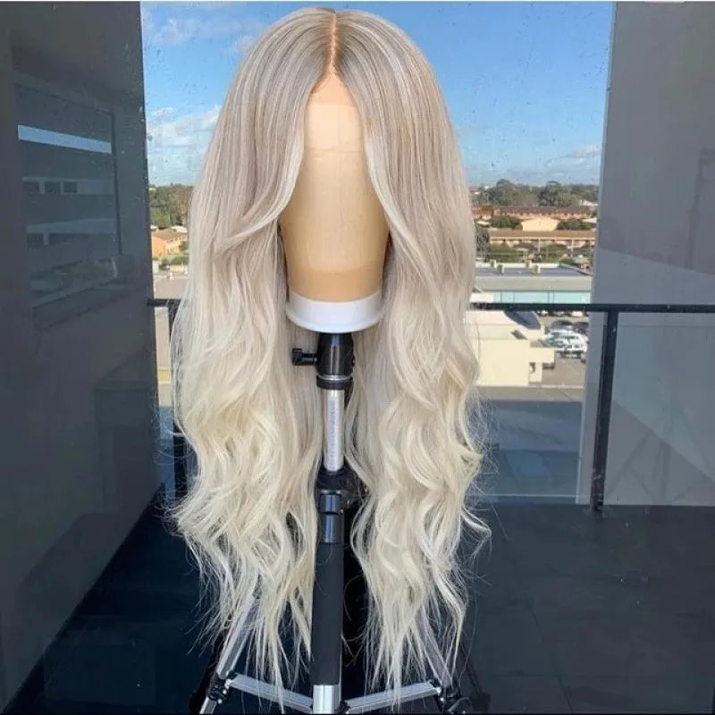 Ombre Ash Platinum Blonde Glueless Women Wigs Wave 1800Density Human Hair 13x6 Transparent Lace Front Wig PrePlucked Middle Part Brazilian Remy full lacewigs 13x4