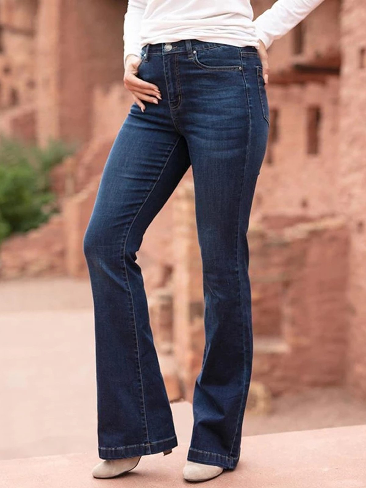 flowersverse Plus Size Women Plain Denim Casual Jeans