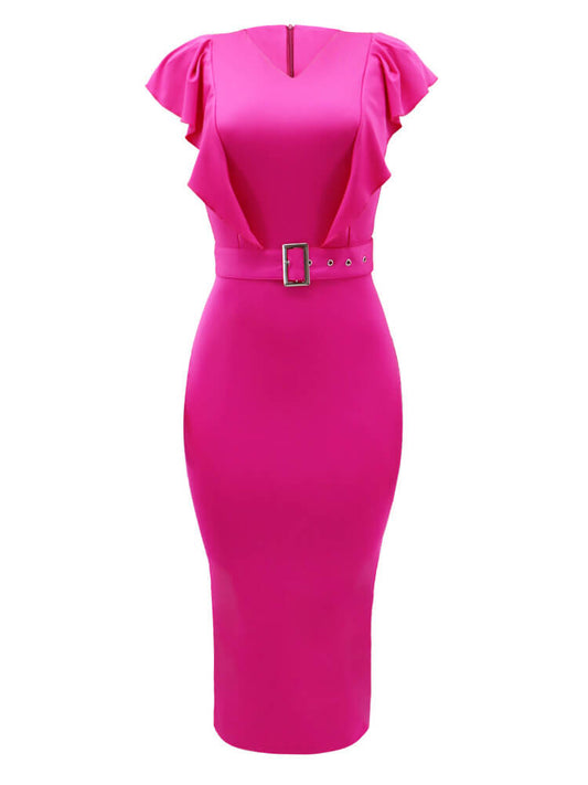 flowersverse V-Neck Ruffle Sleeve Bodycon Dress
