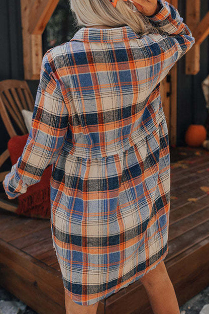 flowersverse Casual Plaid Turndown Collar Dresses