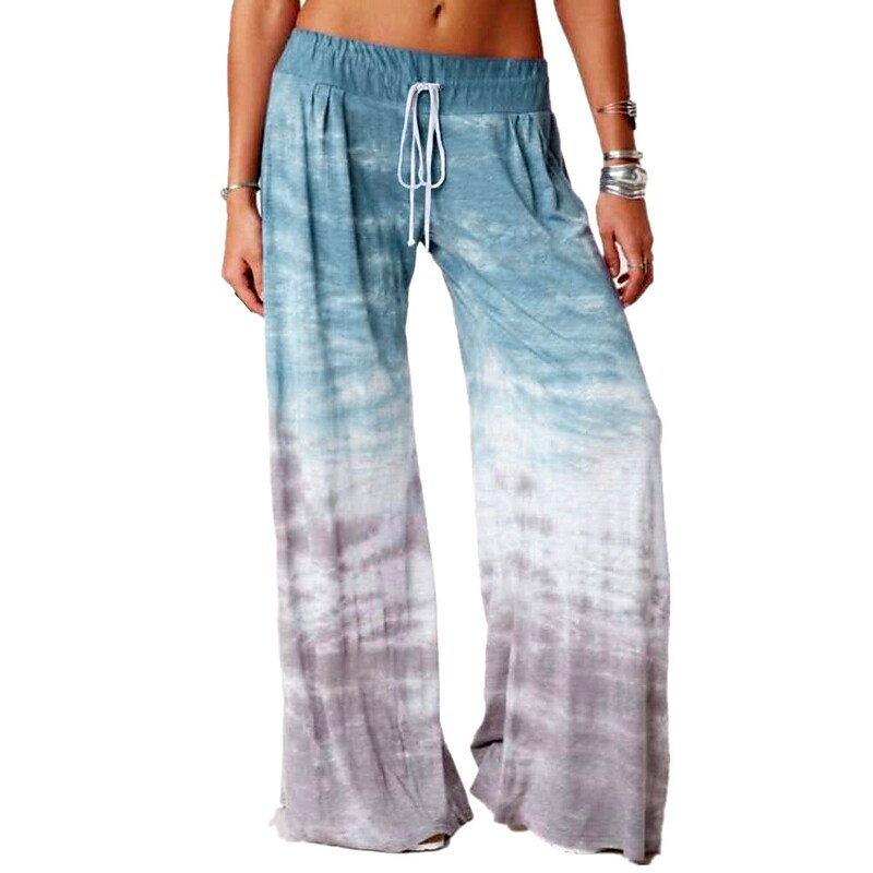 flowersverse Women's Plus Size Pajamas Pants Nighty Pjs Tie Dye Comfort Party Home Daily Cotton Gift Long Pant Spring Summer Color blue Green / Lace Up / Elastic Waistband