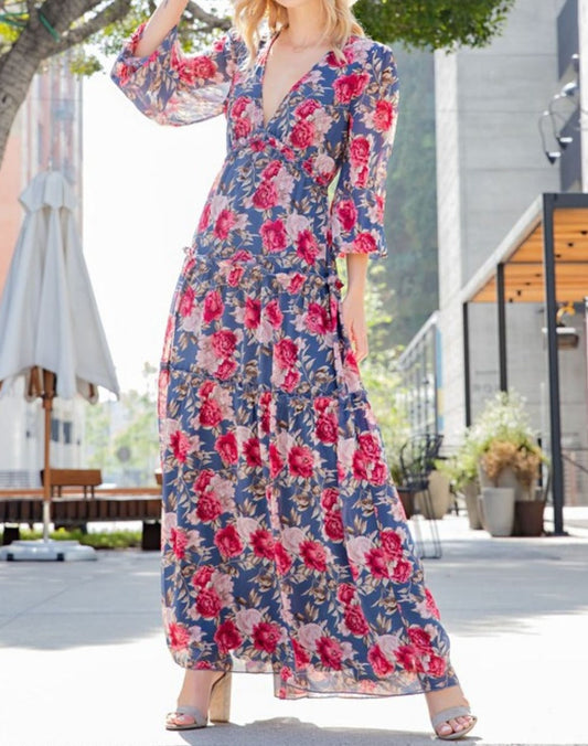 flowersverse ee:some Floral Frill Trill Deep V Maxi Dress