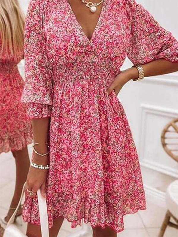 flowersverse Floral V neck Casual Half sleeve Dress