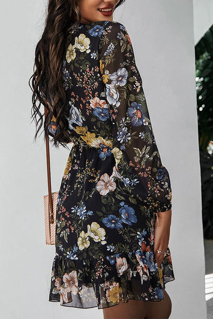 flowersverse Chiffon V-Neck Floral Print Dress