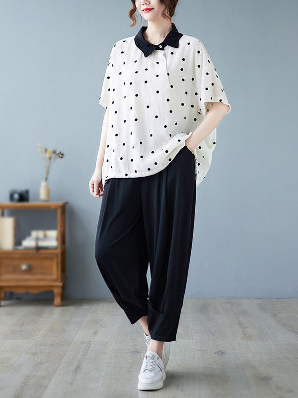 flowersverse Artistic Retro Loose Polka-Dot Blouse