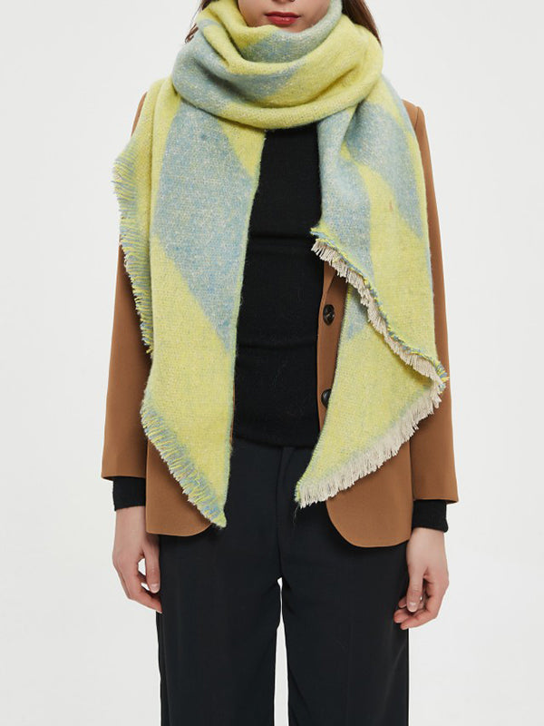 flowersverse Diamond-Patterned Fringed Keep Warm Shawl&Scarf