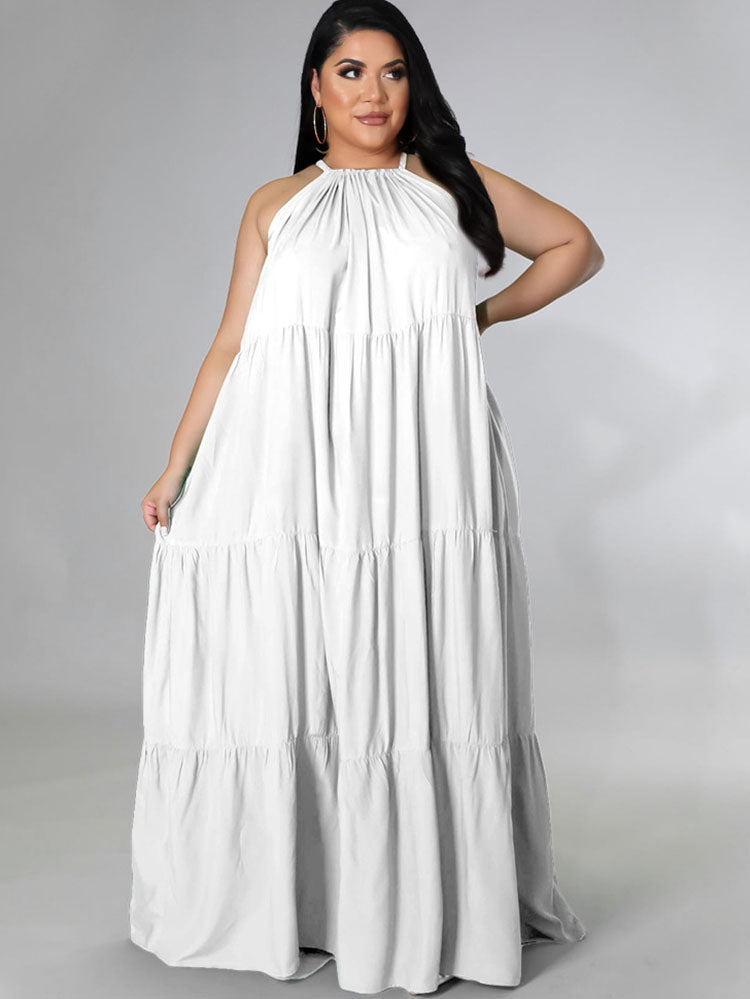 flowersverse Plus Size Sleeveless Ruched Maxi Dresses