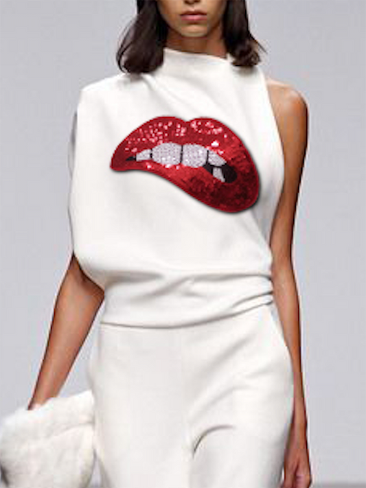 flowersverse Loose Short Sleeves Applique Asymmetric Stand Collar Blouses&Shirts Tops