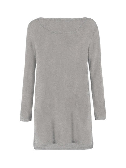 flowersverse Women Fluffy Zipper Long Sleeve Casual Plus Size Sweater Dress