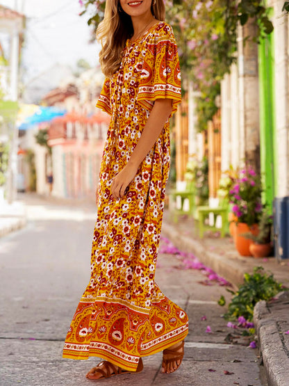 flowersverse Printed Ethnic A-Line Beach Maxi Dress