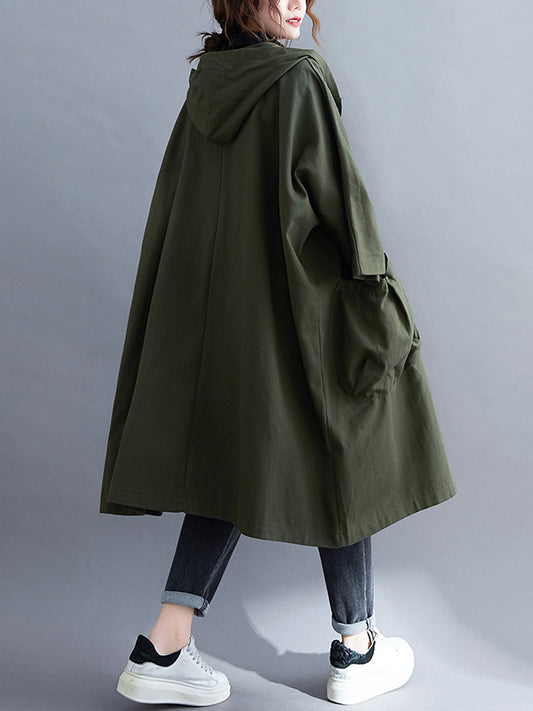 flowersverse Loose Hooded Trench Long Coat