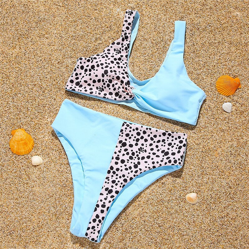 flowersverse Women's Swimwear Bikini Normal Swimsuit 2 Piece Printing Polka Dot Color Block Pink Red Blue Bathing Suits Sports Summer