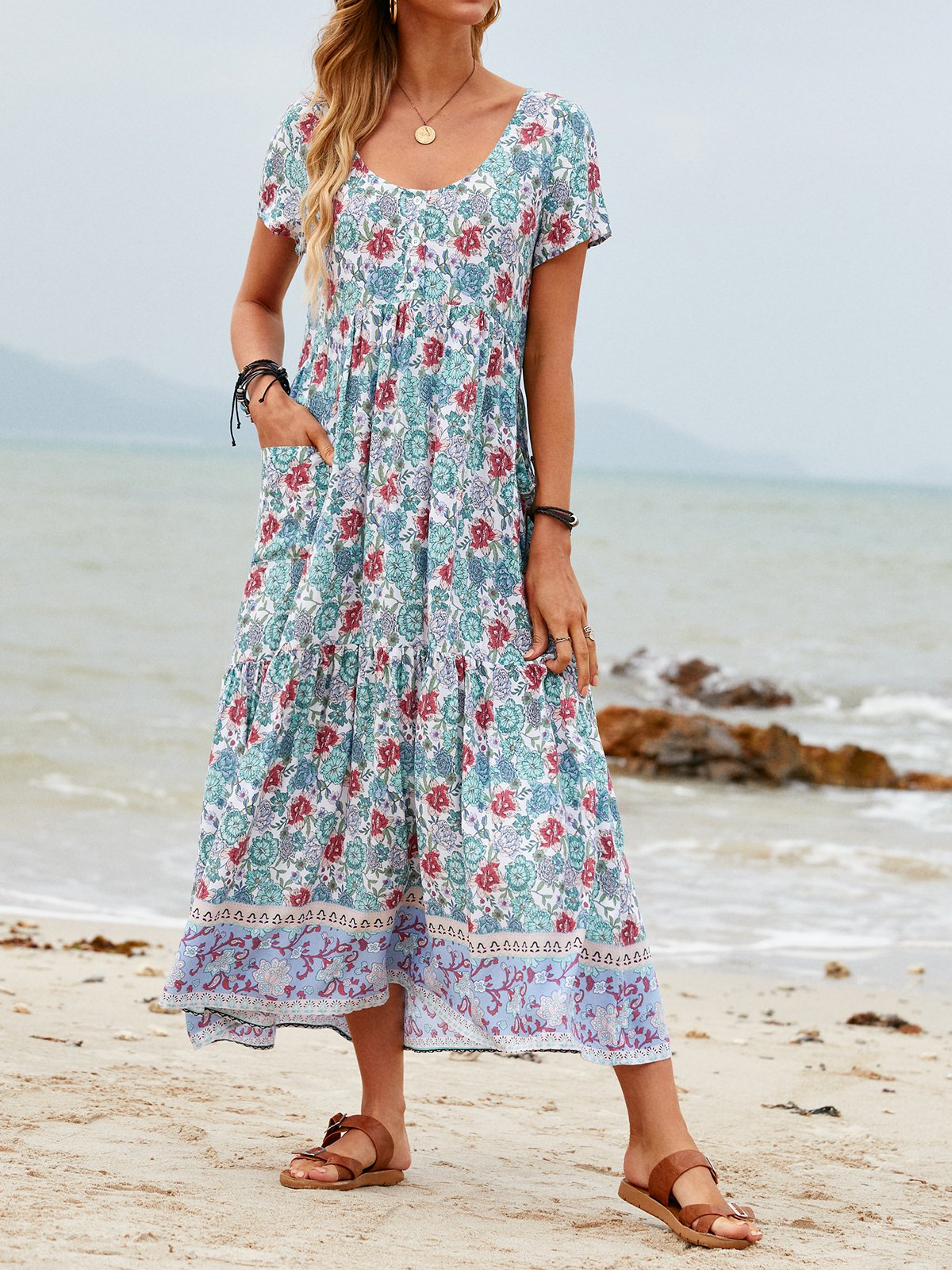 flowersverse Holiday Cotton-Blend Floral Dress