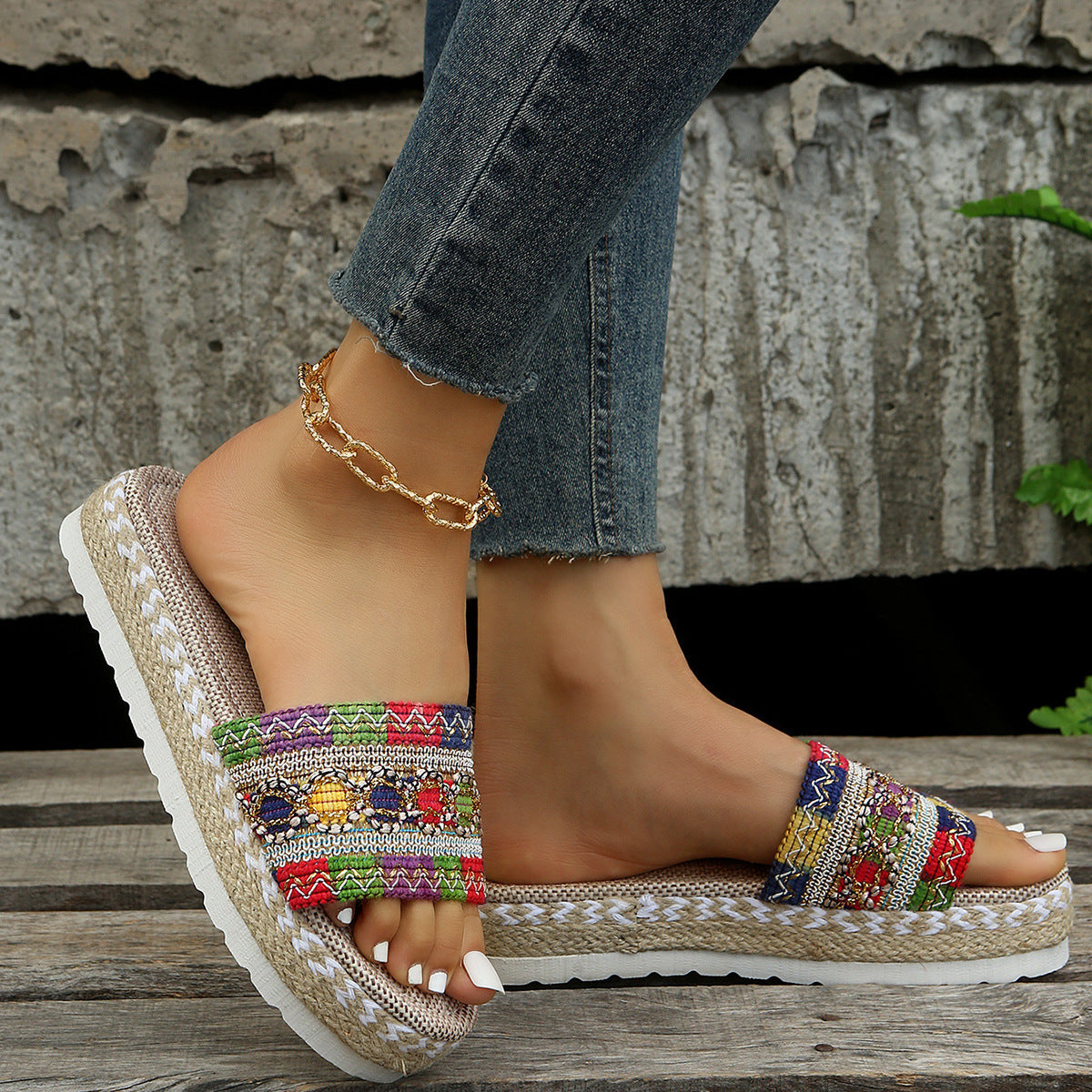 flowersverse Vibrant Ethnic-Style Summer Slippers for Women