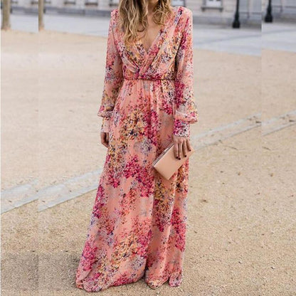 flowersverse Floral Print V-Neck Maxi Dress