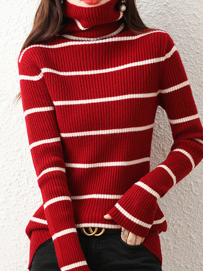 flowersverse Urban Skinny Striped High-Neck Sweater Tops