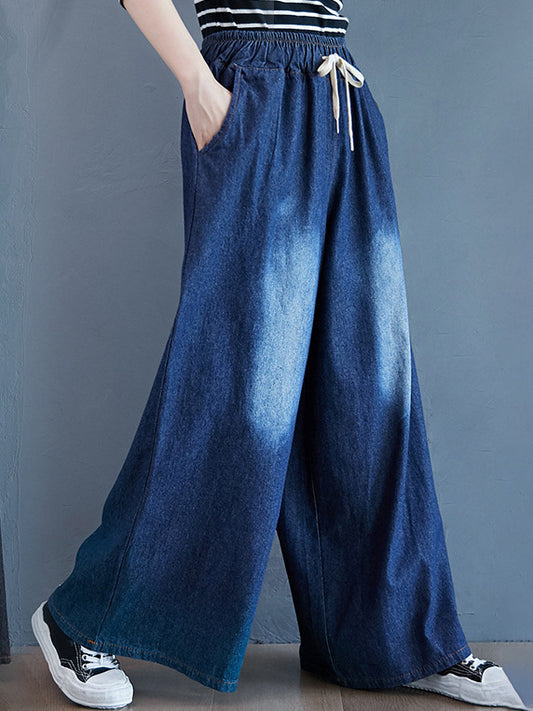 flowersverse Loose Wide-Leg Drawstring Jean Pants