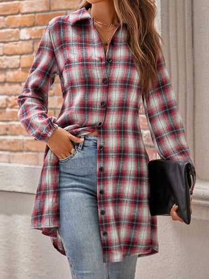 flowersverse Plaid Loose Wrap Lapel Blouses&shirts Tops