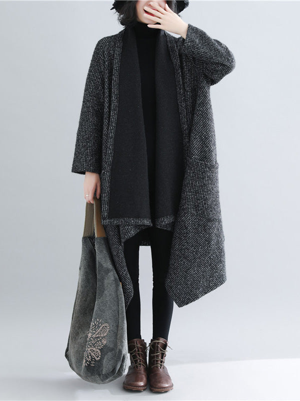 flowersverse Thicken Gray Long Sleeve Coat Outerwear