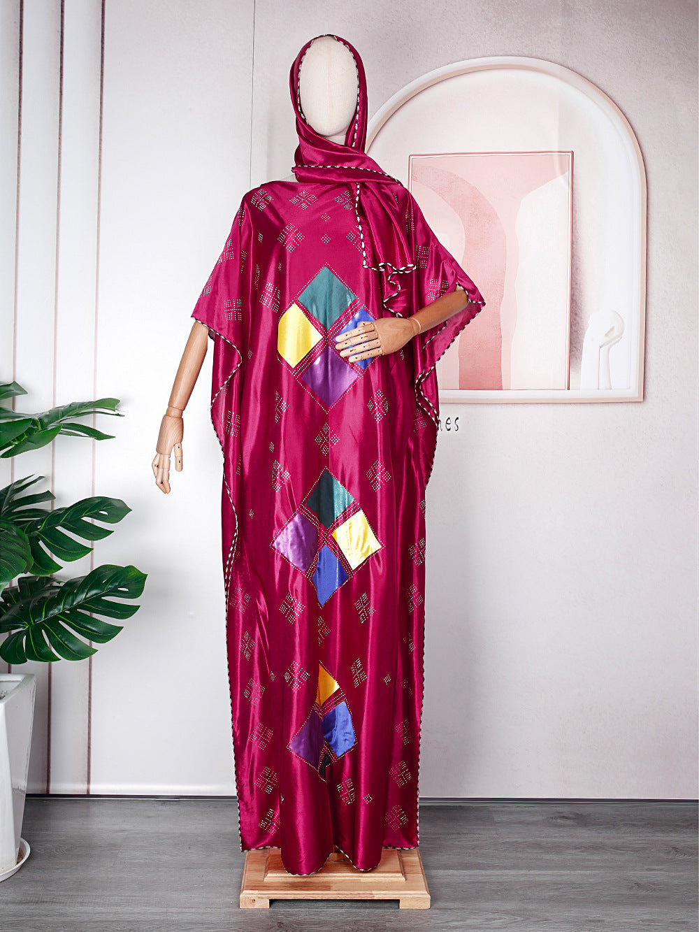 flowersverse Muslim Robe Africa Plus Size Women's Beaded Dress With Hijab